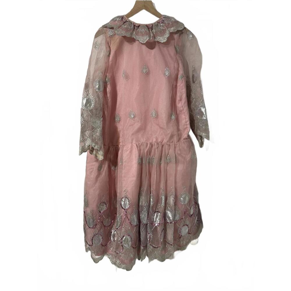 Vintage Pink Drop Waist Silver Lace Party Dress OOAK